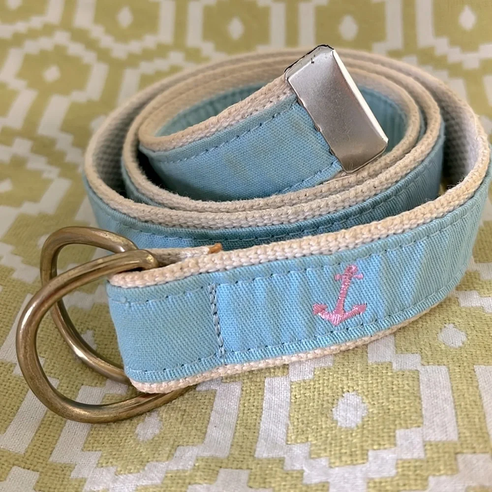 PARROTT CANVAS CO. Women's Canvas D-Ring Belt Blue Pink Anchor Sz M 40” x 1.25